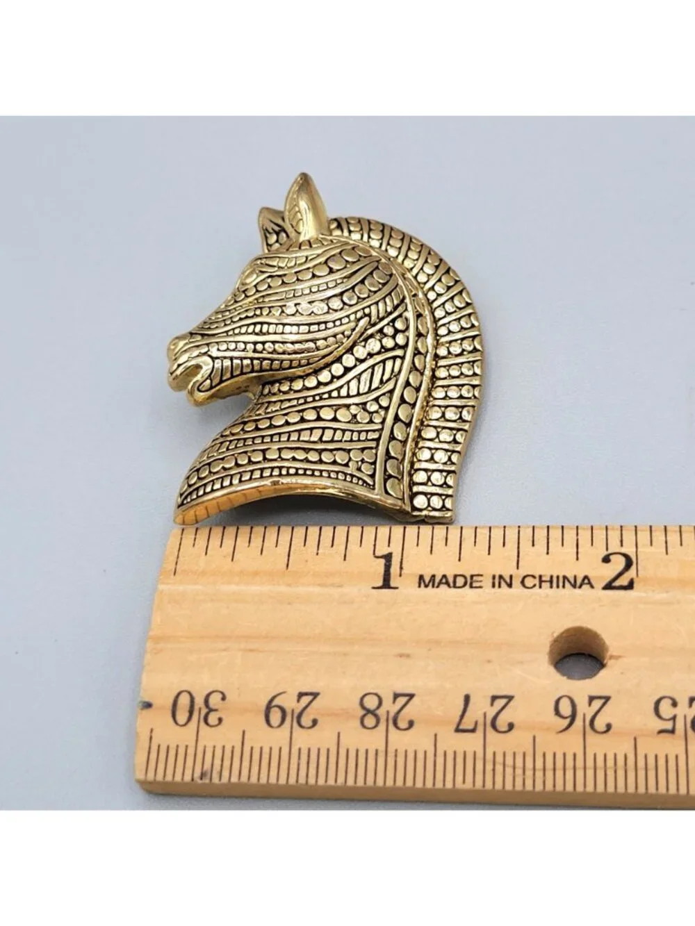 Gold Tone Horse Head Boho Brooch Western Fashion Textured Pattern